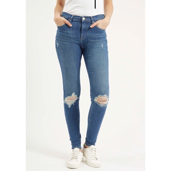 Topshop Denim - TOPSHOP MOTO Blue Ripped Jamie Jeans Size W32xL32